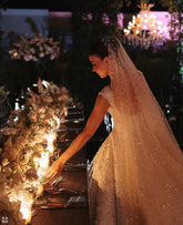 Fabulous White Ball Gown Square Sleeveless Beaded Sequined Cathedral Train Wedding Dress